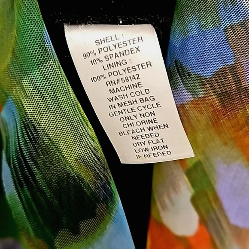 London Times Jeweltones Abstract Paint Splash Tiered Sleeveless Mesh Dress - Picture 12 of 15